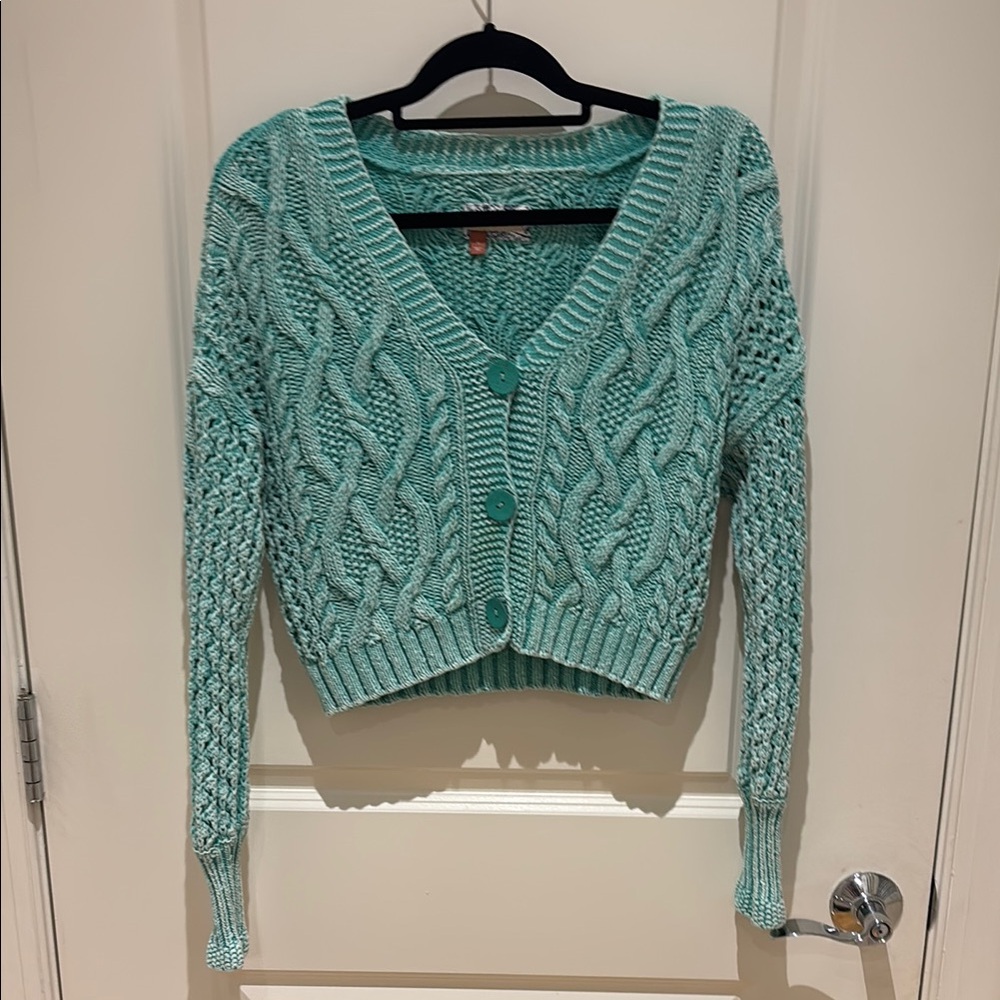 Pilcro Mint Green Cable Knit Cardigan